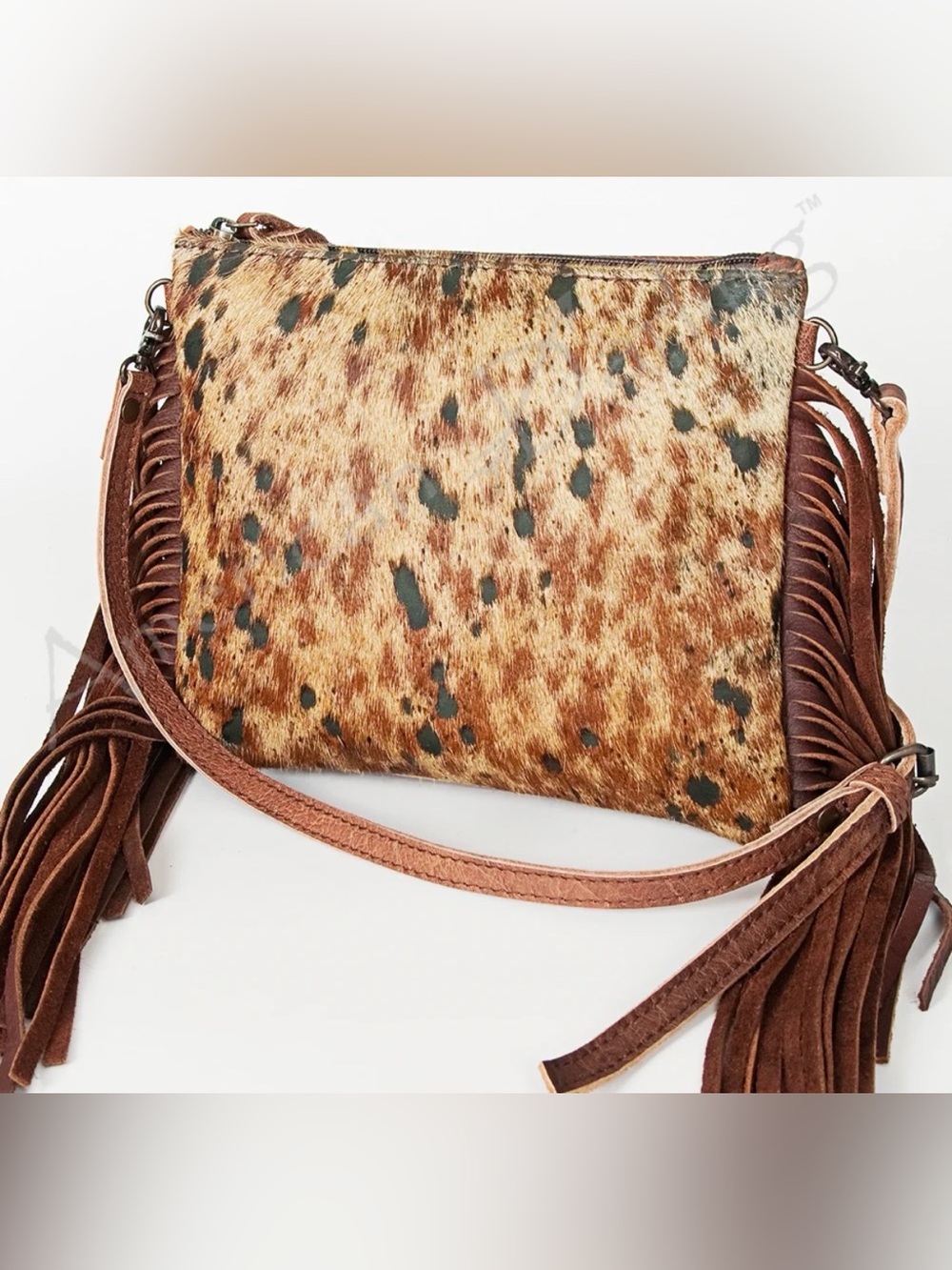 Western Bag Brown Speckled Cowhide Crossbody Bag with Fringe